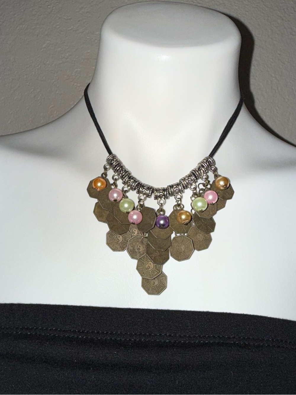 Boho Multicolor Coin Pendant Necklace